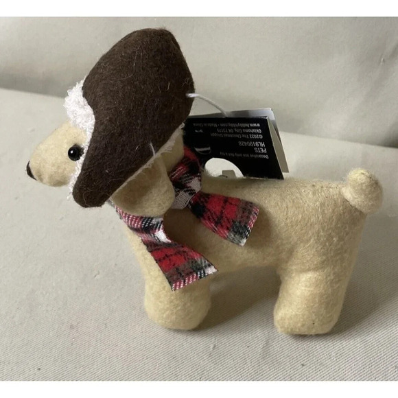 Dachshund Lab Dog Puppy Holiday Christmas Ornament Winter Hat Scarf Fabric NEW - Picture 1 of 4